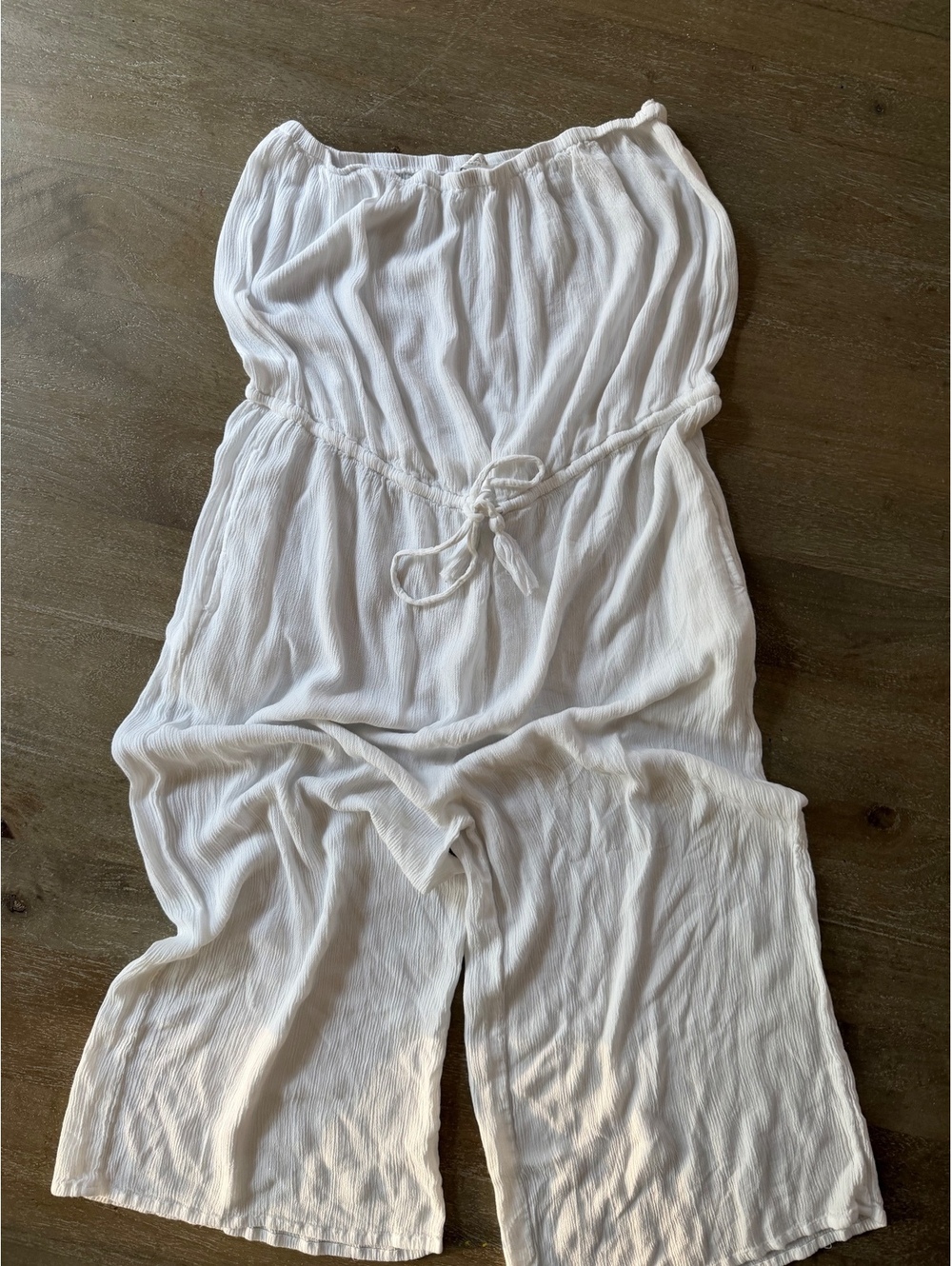 Elan Beach White Strapless Jumpsuit Cover-Up Size S Drawstring Waist Resort Wear